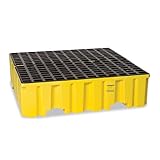 Eagle High Capacity 4 Drum Spill Containment Pallet with Drain and Forklift Pockets, 52.5'x51'x13.75', 132 Gallon Sump, 8,000 lbs. Load Capacity Secondary Containment Pallet, Made in USA, Yellow, 1640