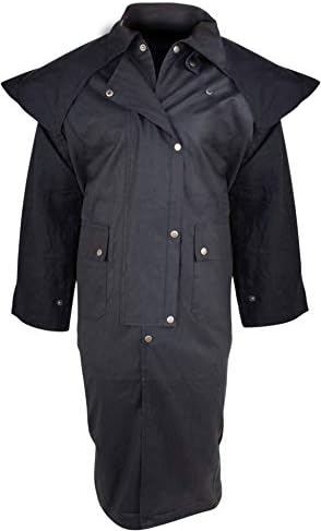 AceRugs Long Black Mens Oil Cloth Oilskin Western Australian Waterproof Duster Coat Jacket Heavy Duty Warm Tough