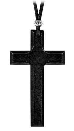 INFINIONLY Creativa Collar Colgante Cruz de Madera para Hombre Mujer Negro Colgantes Parejas con Cadena de Cuerda de Algodón para Adolescentes