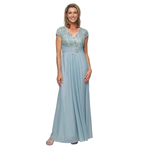 Image of Alex Evenings Women's Stretch Sequin Bodice Empire Waist Long Gown, Formal Event Dress (Petite and Regular Sizes)