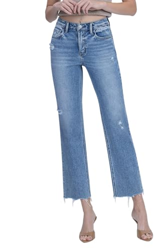 Flying Monkey Womens High Rise Ankle Straight Jeans (Blue Snow 29)