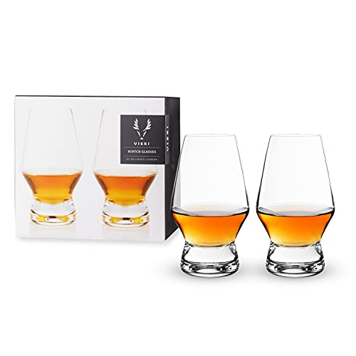 Viski Footed Crystal Scotch Glasses Set of 2, Lead-Free Premium Crystal Clear Glass, Classic Whiskey Glasses, Scotch Glass Gift Set, 8 oz