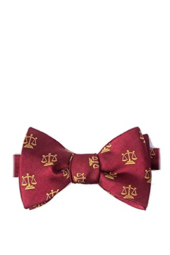 Men's 100% Silk Burgundy Legal Scales of Justice Lawyer Law Butterfly Self Tie Bow Tie