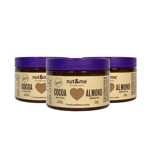 Crema de Almendras y Cacao 750 gr nut&me | 55% Almendras | 100% Natural | Fuente de Proteina | Alto en Fibras | Sin lactosa | Vegano | Pack 3 x 250gr