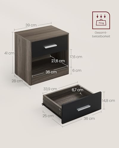 VASAGLE Nachttisch, Beistelltisch, mit Schublade, Griff, offenes Fach – Ansicht 6