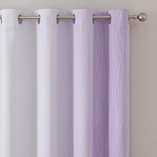 Estelar Textiler Lilac and Greyish White Ombre Blackout Curtains 90 Inch Length 2 Panels Set, Thermal Insulated Drapes for Bedroom,Full Light Blocking Grommet Gradient Curtains for Living Room,52Wx90L