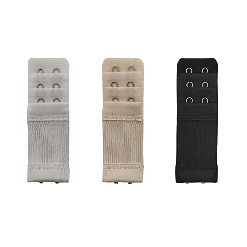 Jedebartey 3 Stück BH Verlängerung, Damen Bra Extender Strap Elastisch Band, 3 Reihen x 2 Haken, (Schwarz Weiß Hautfarbe) Cover