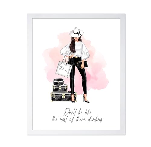Image of Poster Master Don't Be Like The Rest of Them Darling Poster - Fashion Print - Positive Quote Art - Trendy Art - Gift for Women & Fashionista - Decor for Bedroom or Girls Room, 8x10 White Framed