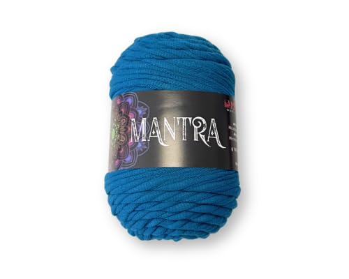 Mondial Mantra color 557 azul petróleo, hilo tubular ligero similar al trapillo para bolsos, cestos y decoración, 100 g 110 m, agujas y ganchillo 3 4 mm, 1 ovillo