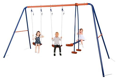 HLC Balançoire Jardin 3 en 1 - Multifonction avec Portique Métallique, avec 1 balançoire Face à Face et 2 sièges de balancelle, Charge maximale 250KG, Dimensions...