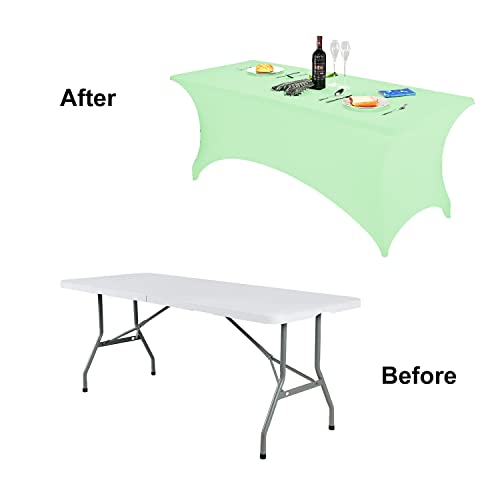 Image of FORLIFE Spandex Table Covers,Fitted Tablecloth for Rectangular Tables, Stretch Patio Table Covers, Universal Spandex Table Cover for Wedding, Banquet, Party (6ft, Mint)