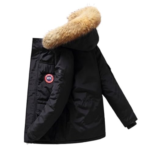 [売店] ダウンジャケット メンズ 中綿ジャケット ダウンコート ファーフード アウター 冬服 綿服 おしゃれ 暖かい 軽量 厚手 青少年 ミドル丈 中綿コート 防風防寒 防寒着 人気 上着 シンプル ゆったり M～4XL 大きいサイズ カジュアル 通勤通学 ブラック Mのサムネイル