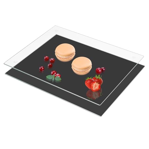 VASUHOME Juego de 2 tablas de cortar de vidrio templado de 16 x 14 pulgadas con patrón de mármol para encimera de cocina, resistente a arañazos, calor, roturas y fácil de limpiar, color negro y