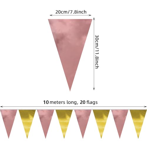 Image of 130FT Matte Rosegold LightGold Triangle Pennant Banner Flag Metallic Fabric Bunting Garland for Christmas Graduation Wedding Anniversary Bachelorette Birthday Bridal Shower Valentines Party Supplies
