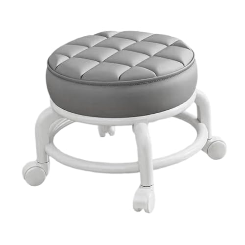 Butaco bajo giratorio con asiento acolchonado y ruedas universales, estilo moderno, color gris miniatura 4
