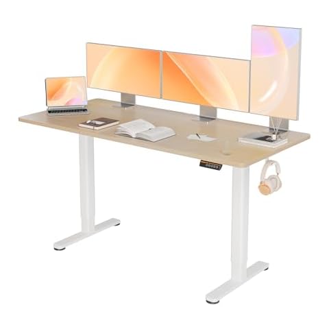 YDN Electric Standing Desk, 63x24 Inch Stand up Desk Adjustable Height, Sit Stand Home Office Desk with Splice Board, Natural Top Cover