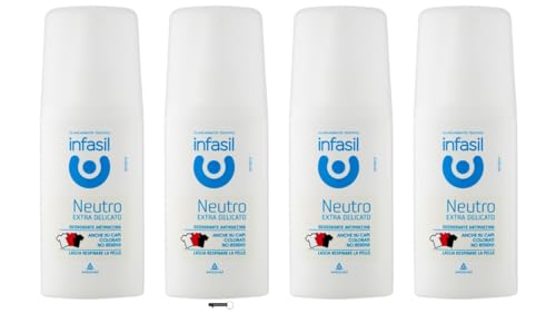 Infasil Neutro Extra Delicato Deodorante Spray, senza sali di alluminio, antimacchia, 70 ml, confezione da 4 + Italy shop portachiavi gratuito