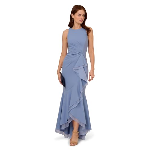 Image of Adrianna Papell Ruffle Crepe Halter Gown