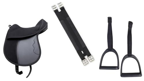 Equipride Cub Selle pour poney Shetland Tour de poitrine et étriers inclus, noir