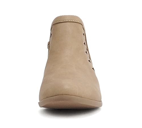 Image of Soda CHANCE Womens Perforated Cut Out Stacked Block Heel Ankle Booties (Wide Fit Available)