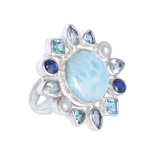 Bague larimar naturel et perle véritable bijou argent 925 femme