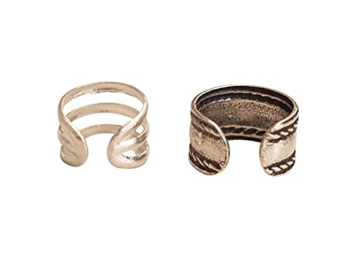 Handmade Silver 2Pcs Ear Cuffs Non-Piercing Earrings, 925 Sterling Silver, Fake Cartilage Helix Non-Pierced Ear Clip on for Women, Tiny Triple Band & Wide Band Ear Wraps, By Miya Jewelry
