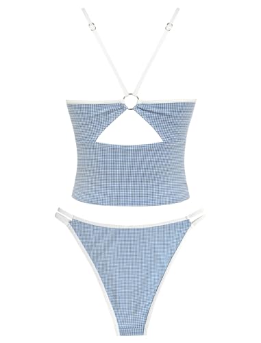 Image of ZAFUL Tankini Swimsuits for Women V Neck Dual Straps Cropped Bikini Swimsuit High Cut 2 Pieces Bathing Suit