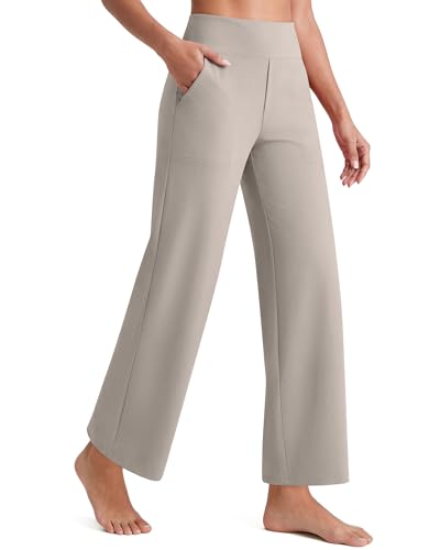 Image of G4Free EverGoing Wide Leg Ankle Pants for Petite Women with Pockets Stretch | Moisture Wicking, 4-Way Stretch, 7 /8 Ankle Length, Faux Fly Detail, Faux Back Pockets, Yoga To Casual Wear