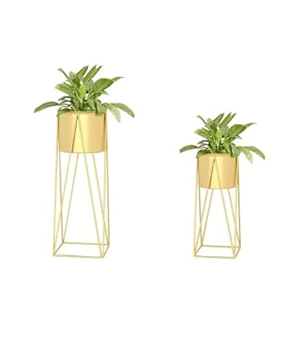 Image of AMASS HANDICRAFTS Planters for Indoor Plants Metal Planters with Stands & Indoor Plant Pots for Indoor Plants & Mid Century Plant Stands with Pots & Plant Pots Indoor Planter Set of 2 (White)