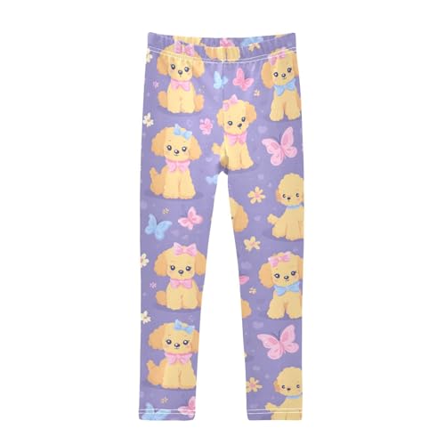 Kawaii Dog Butterfly Bow Girls Leggings Soft Stretch Workout Yoga Dance Pants for Kids Casual Tights