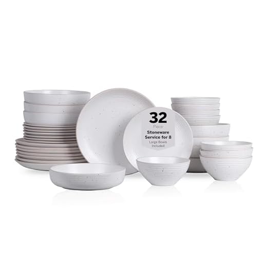 Stone Lain Lauren Modern Stoneware 32-piece Round Dinnerware Set, Plates and Bowls Set, Dish set for 8, Off White