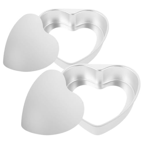 Homoyoyo Molde para Pastel en Forma de Corazón 7 Pulgadas, 2 Piezas, Aluminio con Fondo Desmontable, Moldes para Mini Tartas de Queso, Utensilios para Hornear en Celebraciones y Postres