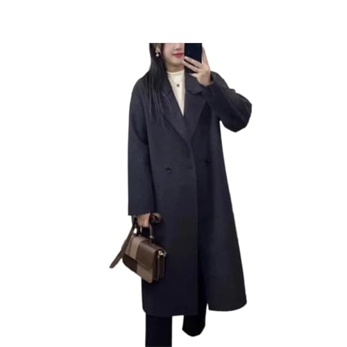 Image of Women Double Sided Wool Lapel Double Breasted Oversized Elegant Winter Coat Black S