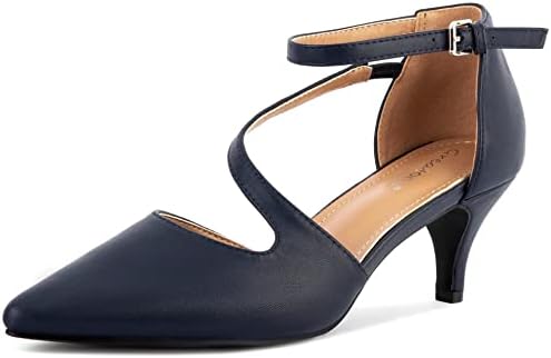 Greatonu Damen Pumps mit Knöchelriemchen und Kittenheel Pointed Toe Shoes