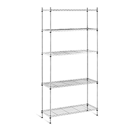 Estantería de alambre de metal de 5 niveles con sistema sin tornillos y acabado epoxi gris, capacidad total de 150 kg, 30 kg por estante, 35 x 90 x 180 cm, RCMR 1800P19C