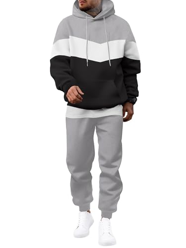 JMIERR Men's Hoodie Tracksuit 2 Pieces Set Novelty Color Block Pullover Fleece Hoodies Long Sleeve Casual Sweatshirt