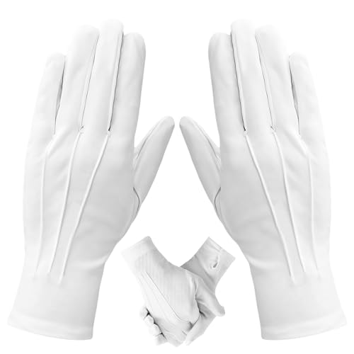 MUXTTAO 2 Pairs White Gloves Fancy Dress Stitched Snap Closure Soft Moisturizing and Reusable for Catering Jewelry Inspections Parade Guard Police and Formal Events Tuxedos Wedding