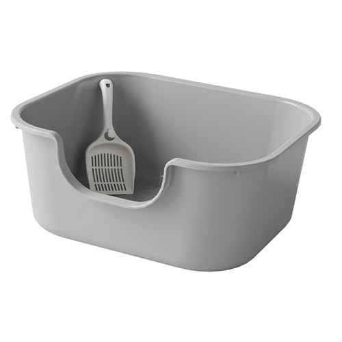 Bac à litière pour chat ouvert avec pelle plastique gris - 8