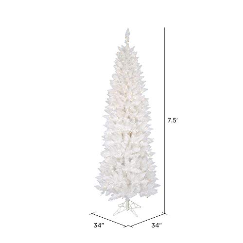 Vickerman 7.5' Sparkle White Spruce Pencil Artificial Christmas Tree, Clear Dura-Lit Incandescent Lights - Faux Spruce Christmas Tree - Seasonal Indoor Home Decor #TOP1