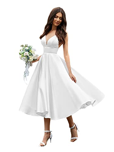 SaryEdge Vestidos de Novia de Encaje para Mujer, Vestidos de Novia Cortos con Apliques para el Registro Civil, Vestidos de Novia de Moda, Blanco 12-42, Blanco 12-42,White 12-42