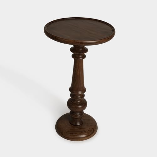 Image of Eclipse End Table Wooden Side Table Dark Acacia Finish 64cm | Living Room | Bedroom, Bedside Table | Nightstand, Sofa Side Table, Round Top Accent Table