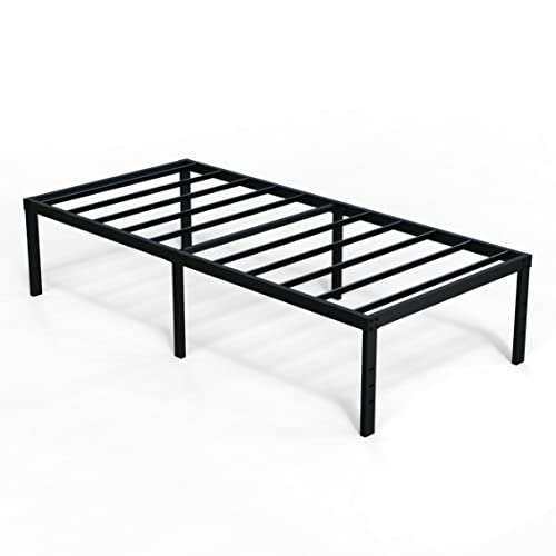 Emoda 18 Inch Twin Bed Frame No Box Spring Needed, Heavy Duty Tall Metal Twin Platform Bed Frames With Large Storage Space, Noise Free, Easy Assembly, Black #TOP6