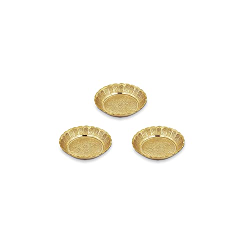 Shubhkart Solid Brass Decorative Nakshi Plate Set for Puja, Decoration & Diwali Gifting (Small 7 cm, Pack of 3, Solid Brass) - Image 3