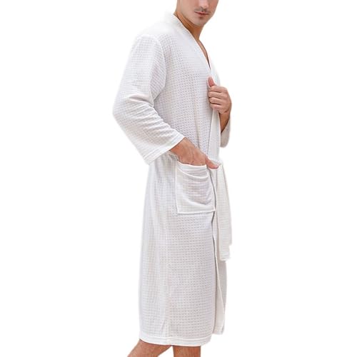 Men's Soft Waffle Robe Bath V Neck Fall Knee Length Slim Fit Holiday Breathable Sleepwear