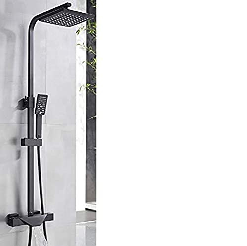 SWENEEN Handheld Showershower System Matt Black Shower Faucet Thermostatic Double Handle Rain Waterfall Bathtub Shower Column Faucet Thermostatic Faucet,Black B,