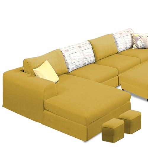Image of Koza LHS 8 Seater L Shape Sofa Set with Center Table for Living Room (Yellow Fabric) Premium Fabric Sofa