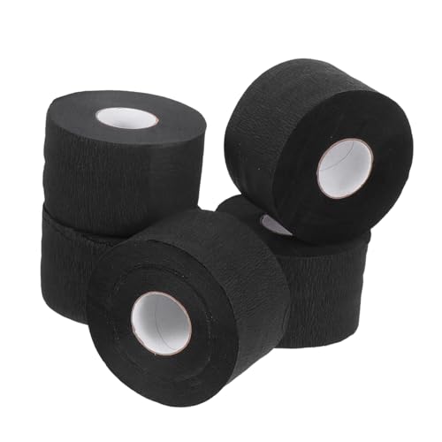 Outanaya 5ロール バーバーネックストリップ 使い捨て伸縮性ネックカバーペーパー 黒色 肌に優しい防染膏囲? 散髪用サロン美容室用首保護紙