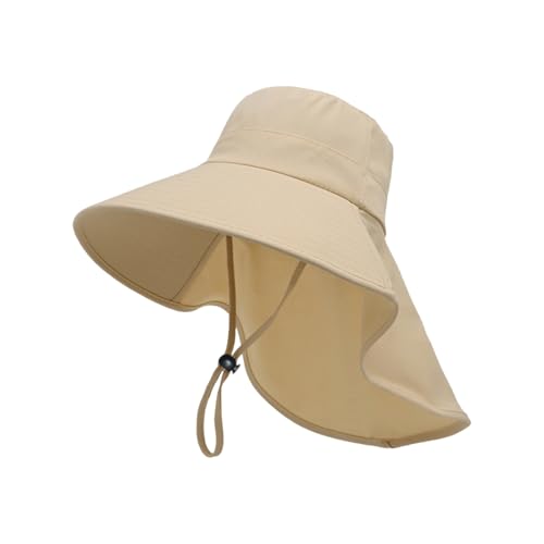 BUDUBI Solhatt dam hästsvans, sommar brett brätte solskydd med nackskydd UV-skydd utomhus vandringshatt fiskarhatt fiskarhatt 54–59 cm, kaki, 54/59 cm