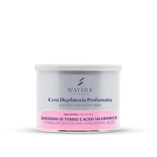 WAYSILK Vaso Cera Titanio Ialu 350ml, Cera Depilatoria Liposolubile con Acido Ialuronico, Morbida e Profumata