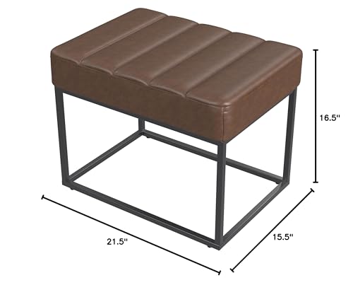 Image of HomePop 22 inch Theodore Channel Tufted Ottoman - Brown Faux Leather